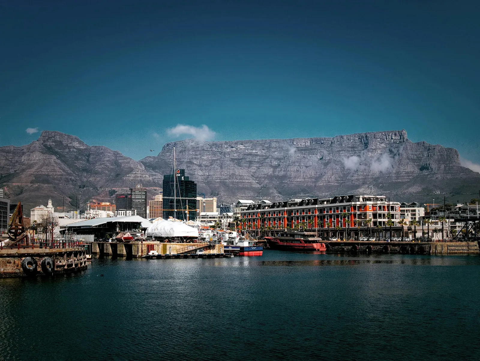 Cape Town harbour beneath Table Mountain, South Africa