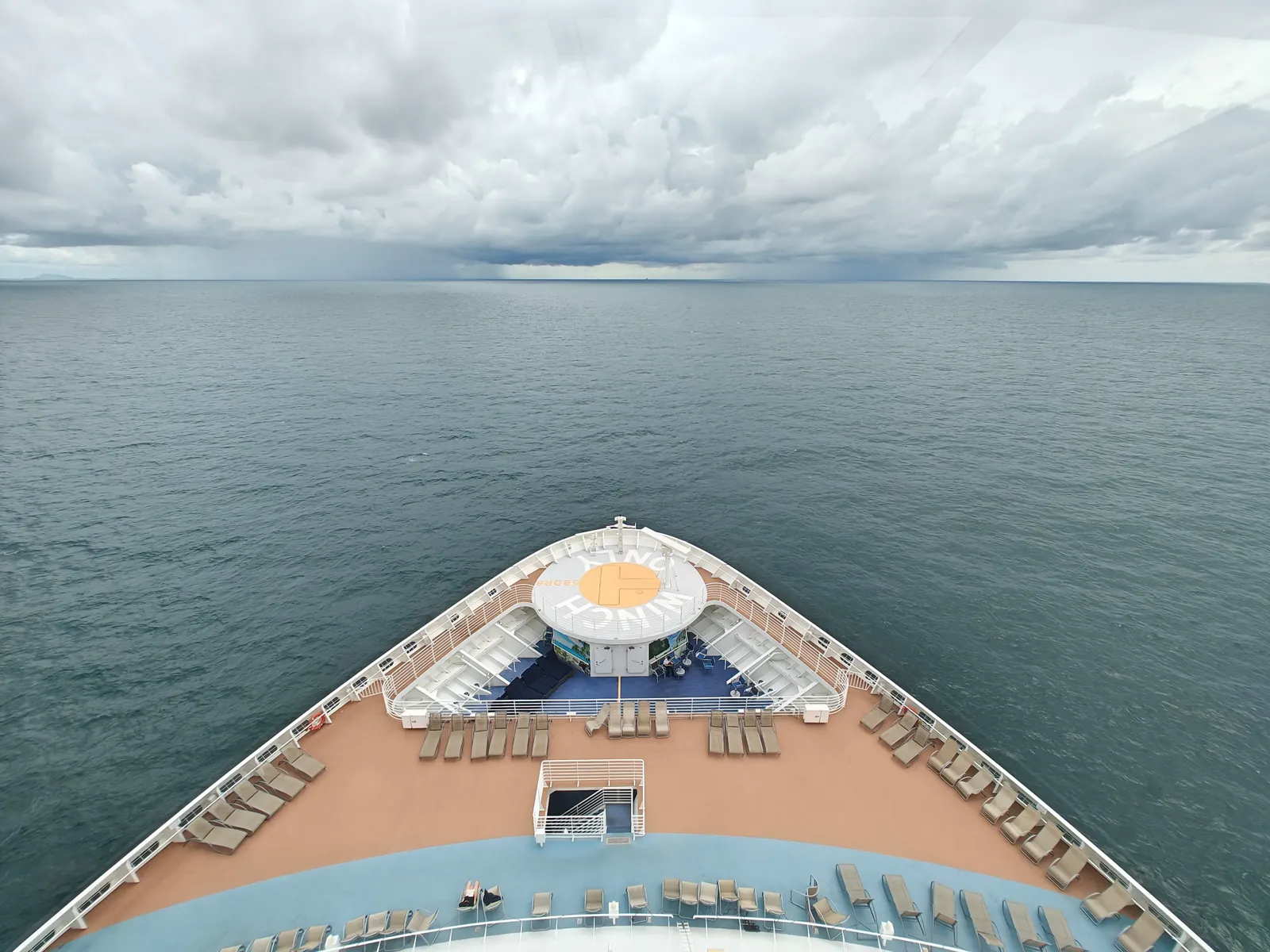 A quiet cruise ship deck early in the morning at sea